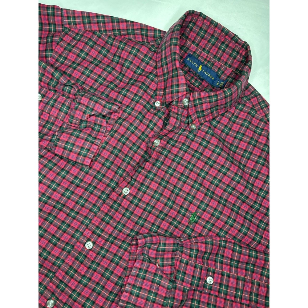RALPH LAUREN‎ Red & Green Plaid Classic Fit Oxford Long Sleeve Shirt Large